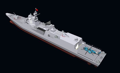 modern warship escort ship 3d model