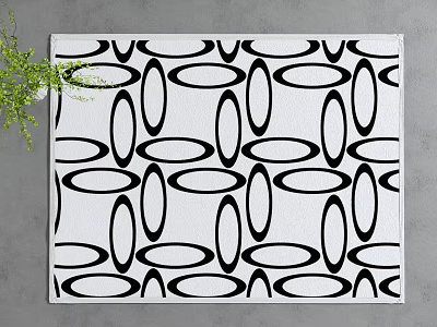 Square Rug With Black And White Oval Patterns For Modern Interior Decoration 3d model