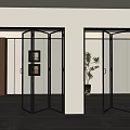 Open And Closed Folding Doors With Black Frames And Glass Panels In Modern Interior