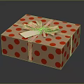 Decorative Brown Gift Box With Red Polka Dots Striped Ribbon And Attached Tag