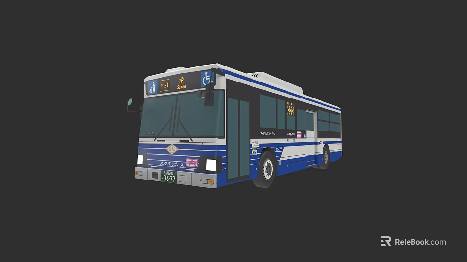 Blue and White Yutong Bus with Route 21 Accessible Wheelchair Symbol 3d model 