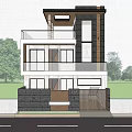 Modern Two Story Detached Villa With Balcony Green Plants And Entrance