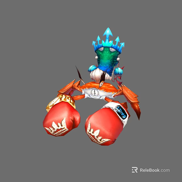 Crab Character With Blue Crown And Red Boxing Gloves Detailed Design 3d model 