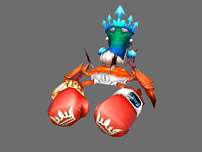 Crab Character With Blue Crown And Red Boxing Gloves Detailed Design 3d model