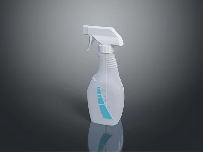White Spray Bottle With Blue Accent And Trigger Sprayer On Dark Background 3d model