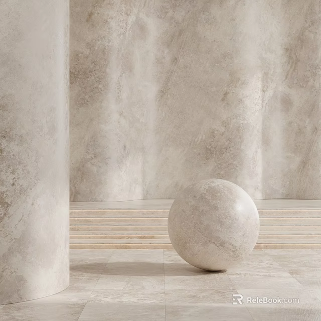 Marble Sphere Component In Minimalist Setting With Textured Walls And Steps 3d model 