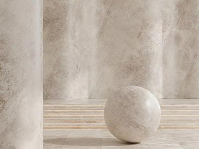 Marble Sphere Component In Minimalist Setting With Textured Walls And Steps 3d model