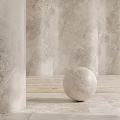 Marble Sphere Component In Minimalist Setting With Textured Walls And Steps
