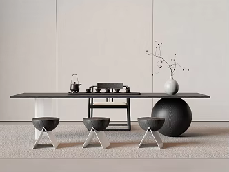 Quiet tea table and chair combination 3d model