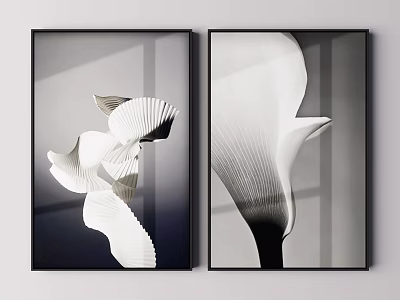Minimalist Abstract Wall Art Prints With Black Frame And Monochrome Sculptural Design 3d model
