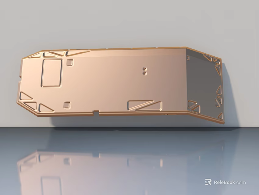 Metallic Copper Swing Door With Geometric Patterns Decorative Lines And Reflective Surface 3d model 