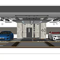 Modern Underground Parking Garage With Black White Cars Pillars Number 40 And Striped Floor Lines