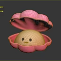 Cute Smiling Clam Inside Open Pink Shell with Happy Face and Egg Shaped Body
