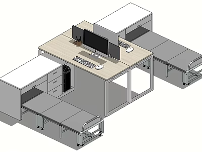 Modern Work Desk With Computer Monitor Keyboard Mouse And Storage Cabinets 3d model