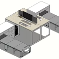 Modern Work Desk With Computer Monitor Keyboard Mouse And Storage Cabinets