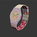 Fashionable Pink Strap Watch With White Dial Heart Design And Key Element