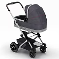 Gray Stroller With Canopy Metal Frame Black Wheels And Storage Basket 3d model