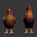 Colorful Rooster Models In Various Hues Standing On Dark Reflective Surface 3d model