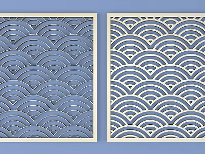 Elegant Room Divider With Intricate Laser Cut Wave Pattern Design 3d model
