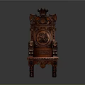 Chinese Style Single Chair With Dark Red Carved Wooden Ornate Backrest And Armrests