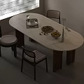Modern Minimalist Travertine Oval Dining Table Set With Rattan Chairs For Cozy Home Dining Area