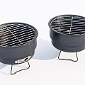 Portable Black Round Grills With Mesh Grid And Metal Stand For Outdoor Cooking
