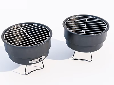 Portable Black Round Grills With Mesh Grid And Metal Stand For Outdoor Cooking 3d model