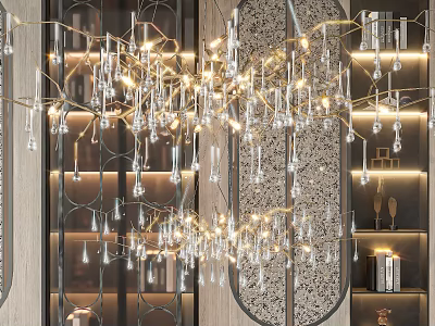 Crystal Chandelier In Modern Interior With Hanging Crystals And Warm Lighting 3d model