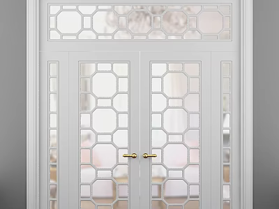 Elegant Modern Hinged Door With Geometric Glass Panels And Gold Handles 3d model