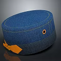 Stylish Blue Denim Hat With Yellow Stitching Orange Leather Strap And Round Eyelet