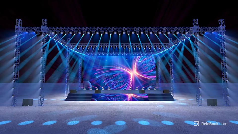 Modern Stage Setup With Colorful Lighting Large LED Screen And Decorative Patterns 3d model 