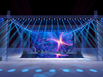 Modern Stage Setup With Colorful Lighting Large LED Screen And Decorative Patterns 3d model