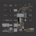 Scene Building Model Components With Various Shapes Sizes Gray Brown Stones Bricks