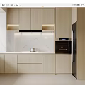 Modern Kitchen Interior With Wood Cabinets White Marble Countertop Built-in Appliances And LED Lighting