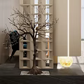 Minimalist Entryway Hallway Design With Lattice Screen And Decorative Bare Tree Branches Warm Lighting