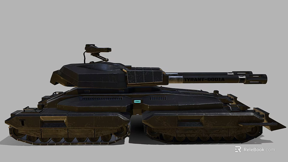 Futuristic Military Tank Exterior Design With Long Cannon Turret And Heavy Tracks 3d model 