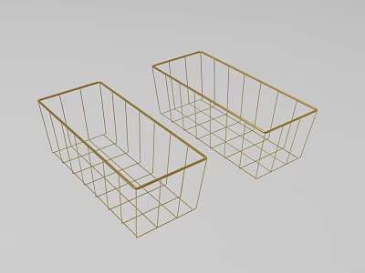 Two Gold Metal Wire Baskets Rectangular Storage Organizers For Home Use 3d model