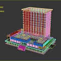 Architectural Building Model Featuring Tall White Exterior With Orange Roof Podium And Entrance Steps
