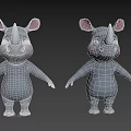 Cute Gray Cartoon Rhinoceros Characters With Pink Ears Standing On Black Background