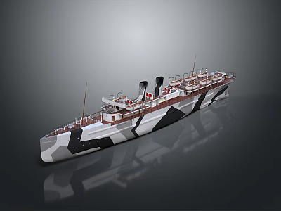 Detailed Scale Warship Model With Camouflage Paint And Deck Features 3d model