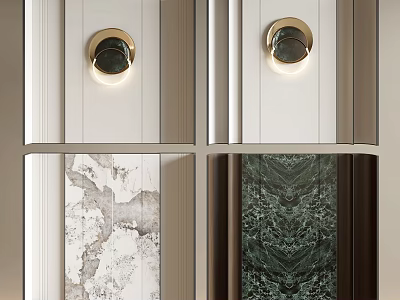 Modern Luxury Background Wall With Marble Texture Striped Design And Brass Lamp 3d model