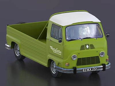 Vintage Green Renault Estafette Truck With White Roof And Open Cargo Bed 3d model