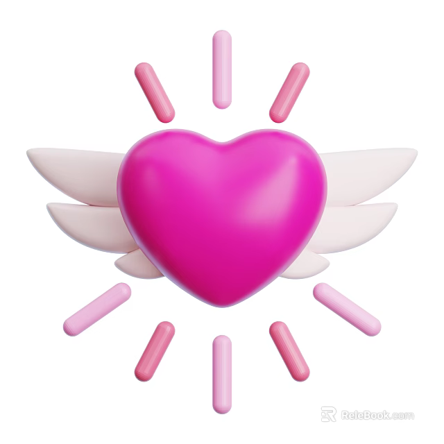 Decorative Ornament Set with Pink Heart White Wings and Surrounding Pink Light Pink Strips 3d model 