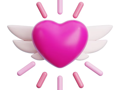 Decorative Ornament Set with Pink Heart White Wings and Surrounding Pink Light Pink Strips 3d model