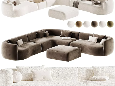 Modern Sectional Sofa With Various Color Options Matching Ottoman And Plush Pillows 3d model
