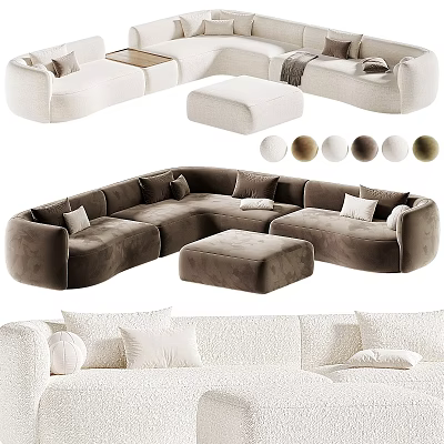 Modern Sectional Sofa With Various Color Options Matching Ottoman And Plush Pillows 3d model