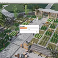 Traditional Garden Landscape With Neatly Arranged Plant Beds Stone Pathways And Wooden Pergola