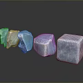 Blue Stones With Various Shapes Including Cube And Irregular Forms On Black Surface With Reflections 3d model