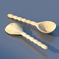 Light Colored Wooden Spoons Featuring Twisted Handles For Everyday Kitchen Use 3d model