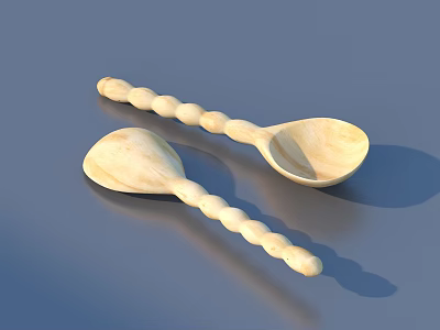 Light Colored Wooden Spoons Featuring Twisted Handles For Everyday Kitchen Use 3d model